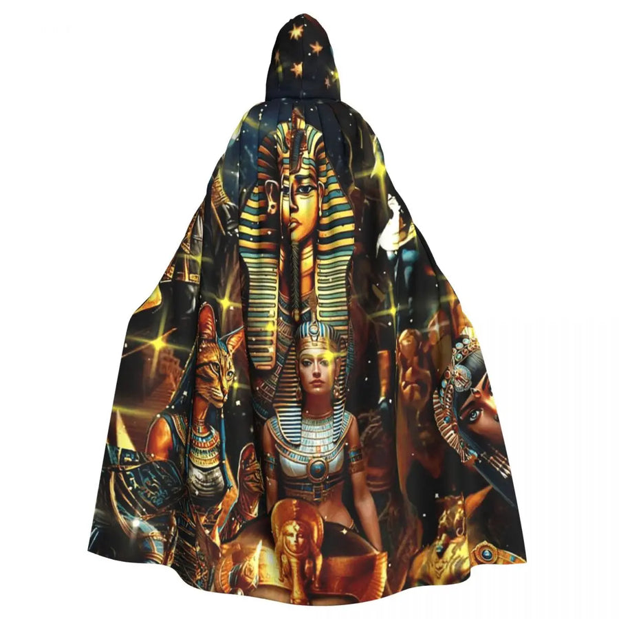 Pharaoh Golden Crown Hooded Cape – Egyptian Cosplay Cloak for Adults