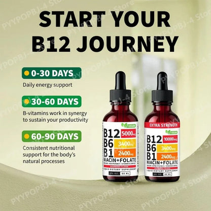 Vitamin B12 and B6 Liquid Drops, B12 Sublingual Vitamin B Complex for Energy Brain and Heart Support with 27,200 mcg Raspberry