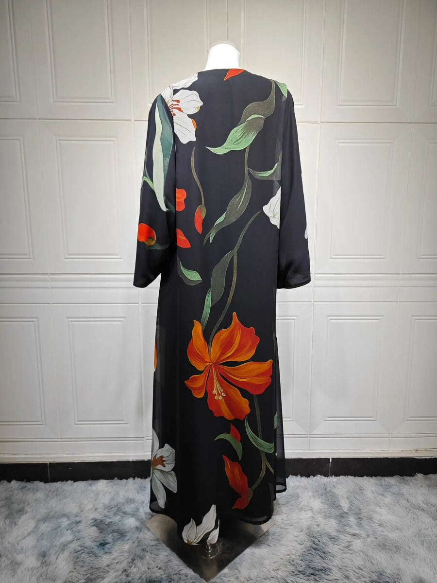 Floral & Feminine – The Print Cardigan Set with Hijab for the Muslim Woman in America