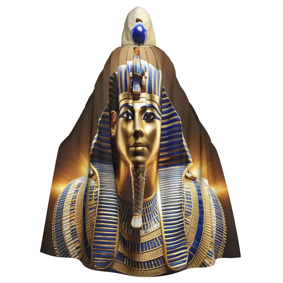 Pharaoh Golden Crown Hooded Cape – Egyptian Cosplay Cloak for Adults