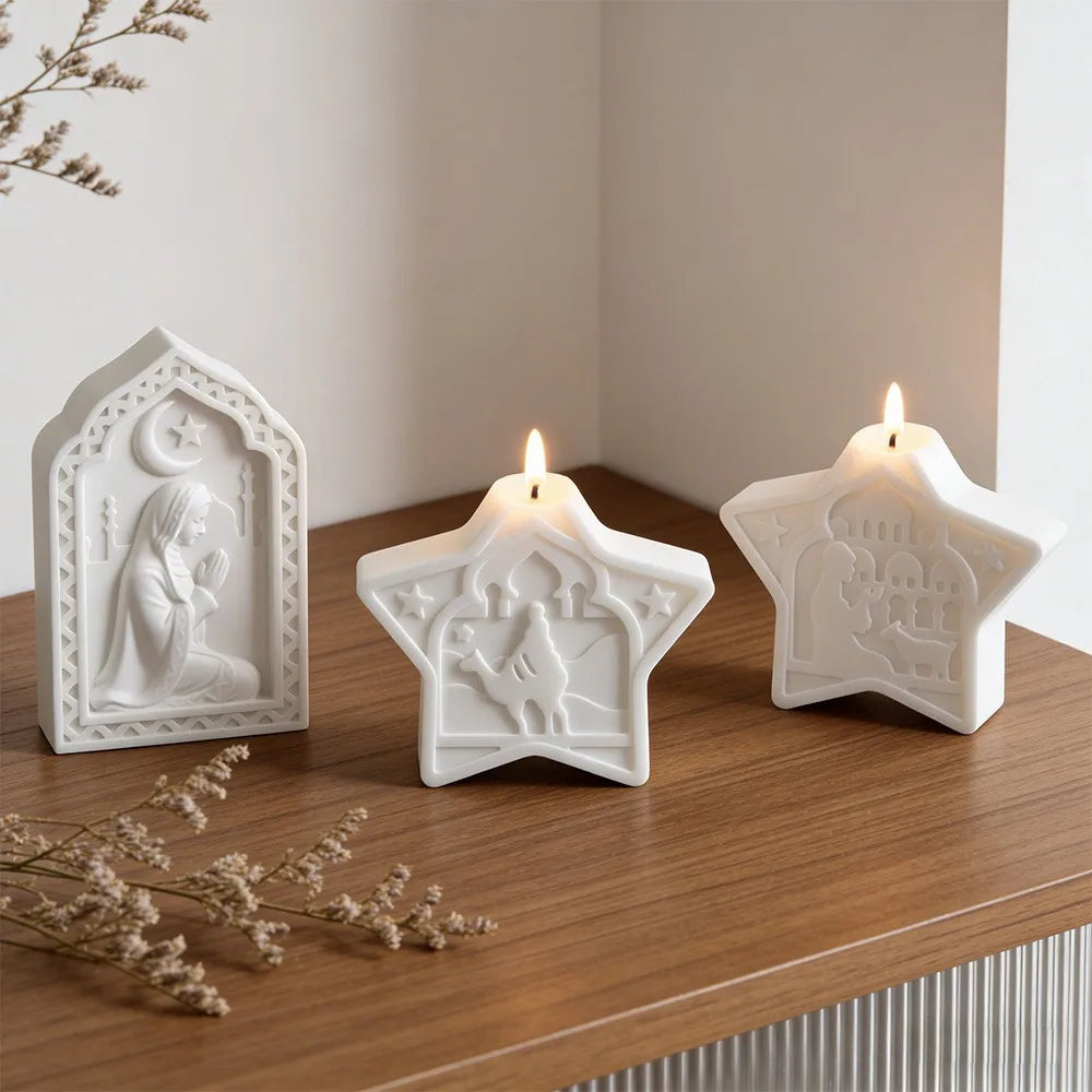 Arabic Star Moon Relief Candle Mold Islamic Mosque Camel Silicone Mold for DIY Gypsum Soap Candle Making Middle Eastern Decor