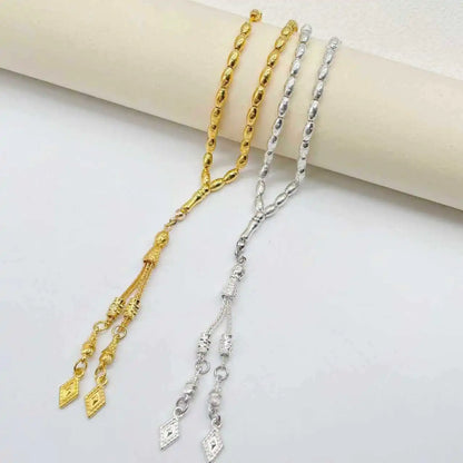 Elegant Alloy Prayer Beads, 4x7mm Gold/Silver Tasbih for Muslim, Solid Color Islamic Rosary, Perfect Daily Gift for Men & Women
