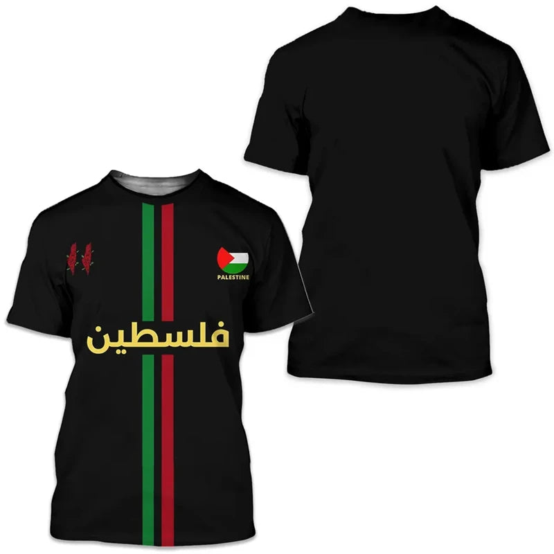 Fashion Palestine Flag Football T Shirts Trend Summer Short Sleeve National Emblem 3D Printed Sports Tees Loose Breathable Tops