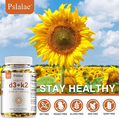 Vitamin D3 10000 IU with K2 200 Mcg | 2 in 1 Support Immune, Heart, Joint, Teeth & Bone Health