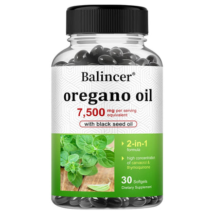 Oregano Oil 7,500 Mg, with Black Seed Oil for Immune Health, High in Carvacrol and Thymoquinone - Non-GMO