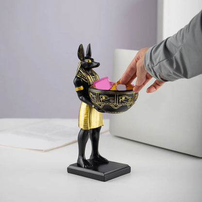 25cm Anubis God Statue Ancient Egypt Art Sculpture with Bowl for Keys/Jewelry Gift for Mythology Lovers & History Buffs