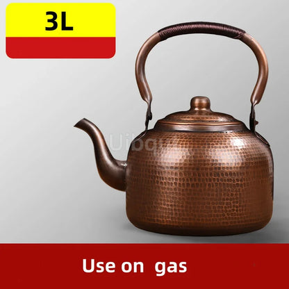3L Pure Red Copper Boiling Kettle Handmade Vintage Copper Pot Home Teapot For Gas/Induction Cooker Tea Infuser Health Tea Kettle