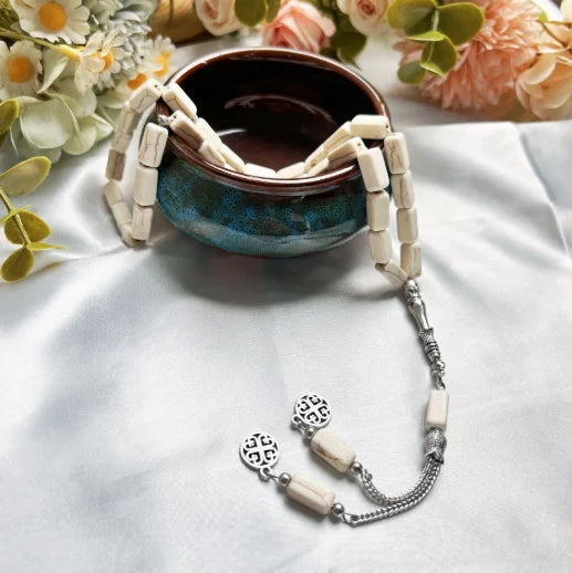 Simple Daily Islamic Bracelet, 33 Beads Square Turquoise Tasbih for Prayer and Zikr, Muslim Gift