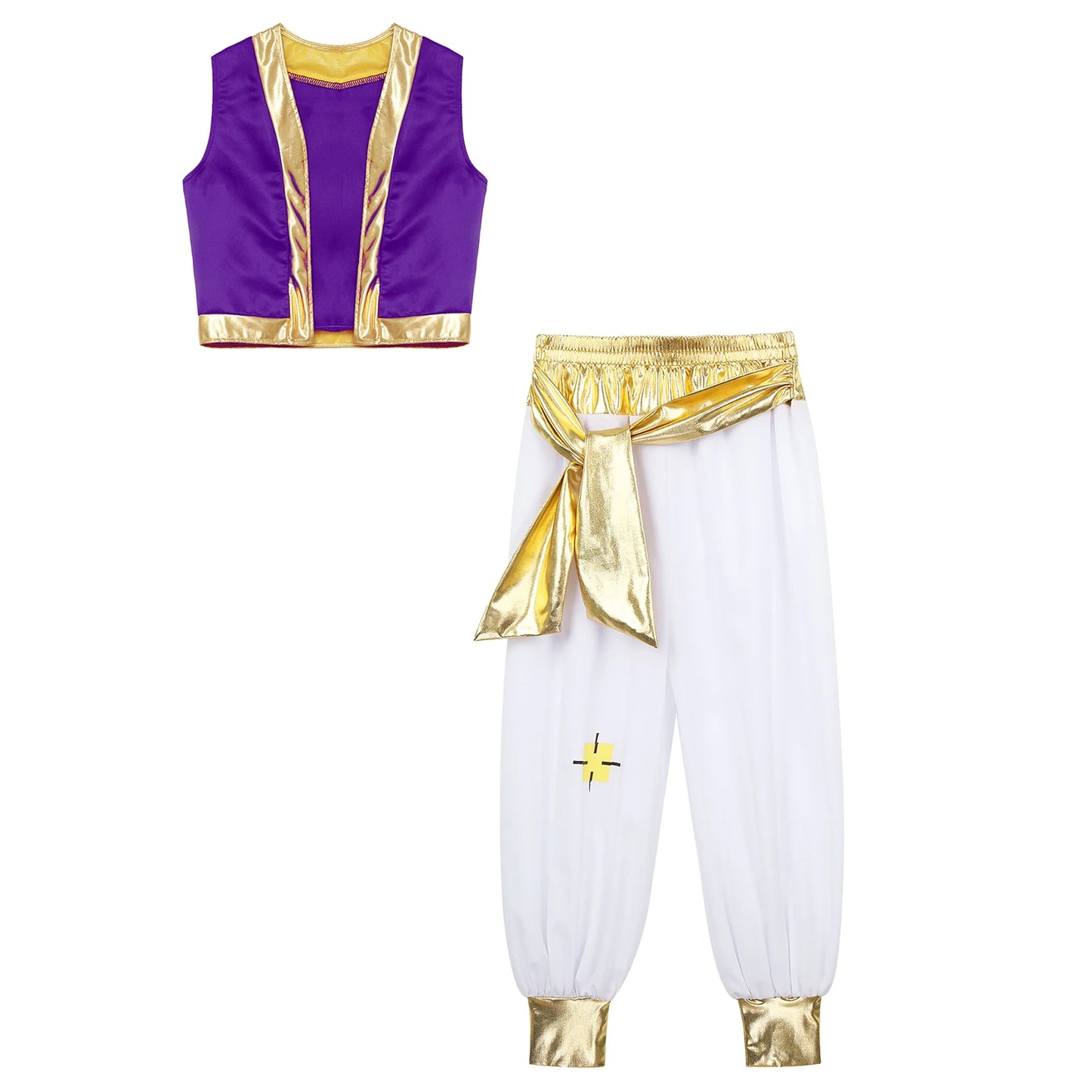 Boys Arabian Aladin Prince Cosplay Party Costume Oriental Indian King Roleplay Dress Up Outfits Loose Vest And Pants Set
