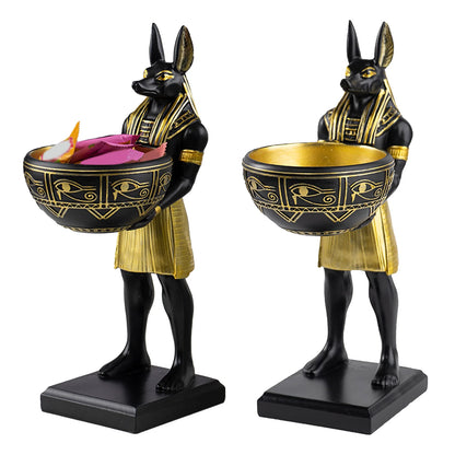 Anubis Statue with Bowl – 25cm Egyptian Sculpture & Desktop Organizer for Keys & Jewelry