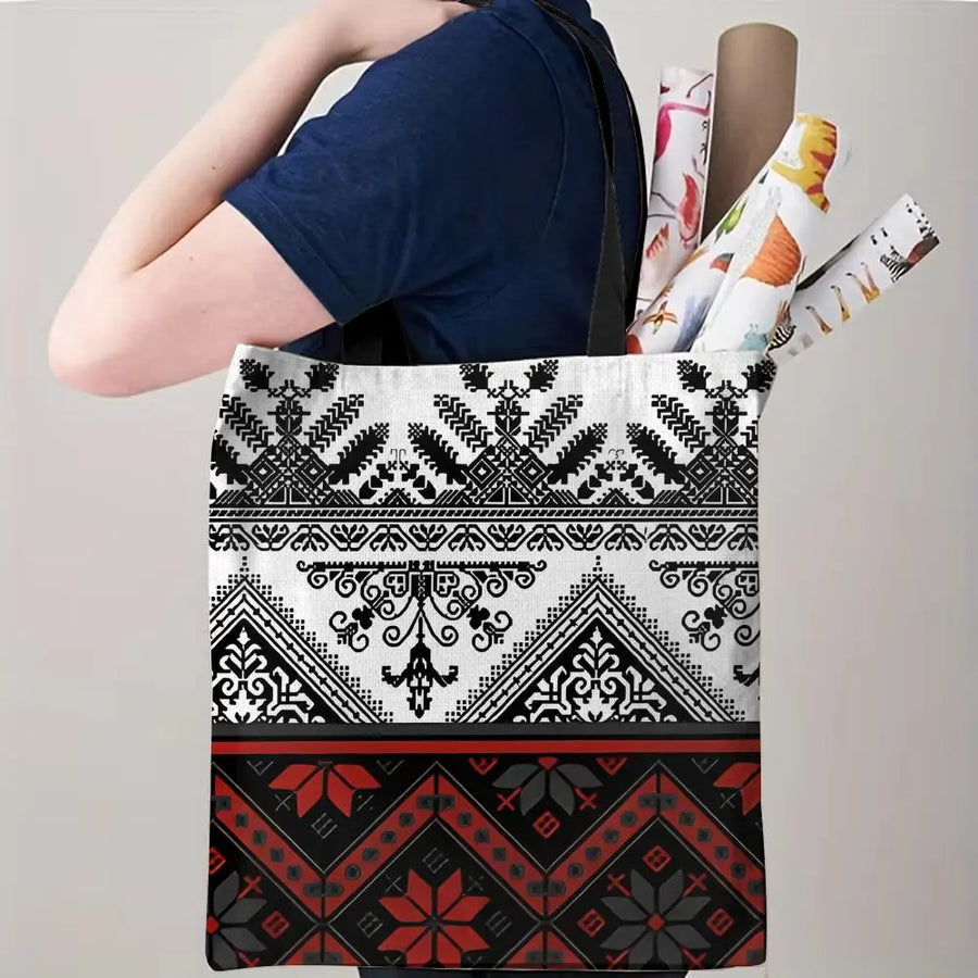 The Keffiyeh Keeper – Checkered Pattern Canvas Storage Tote