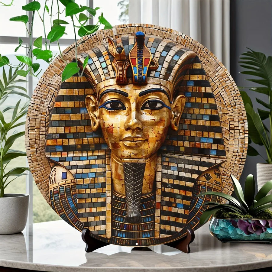 Tutankhamun Mosaic Wall Sign – 3D Aluminum Art, 8×8 Inch UV Printed