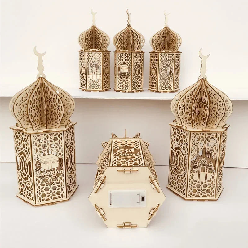 The Wooden Eid Pendant with LED Candlelight – Warmth That Glows with Faith