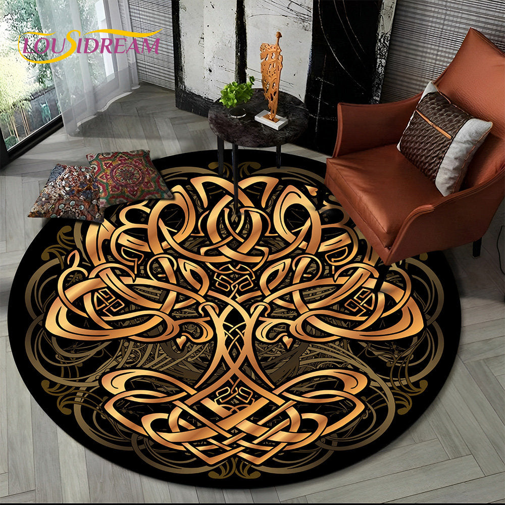 Viking Valknut Yggdrasil Tree of Life Round Area Rug,Carpet Rug for Living Room Bedroom Sofa Playroom Decor,Non-slip Floor Mat