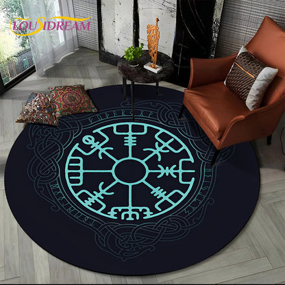 Viking Valknut Yggdrasil Tree of Life Round Area Rug,Carpet Rug for Living Room Bedroom Sofa Playroom Decor,Non-slip Floor Mat