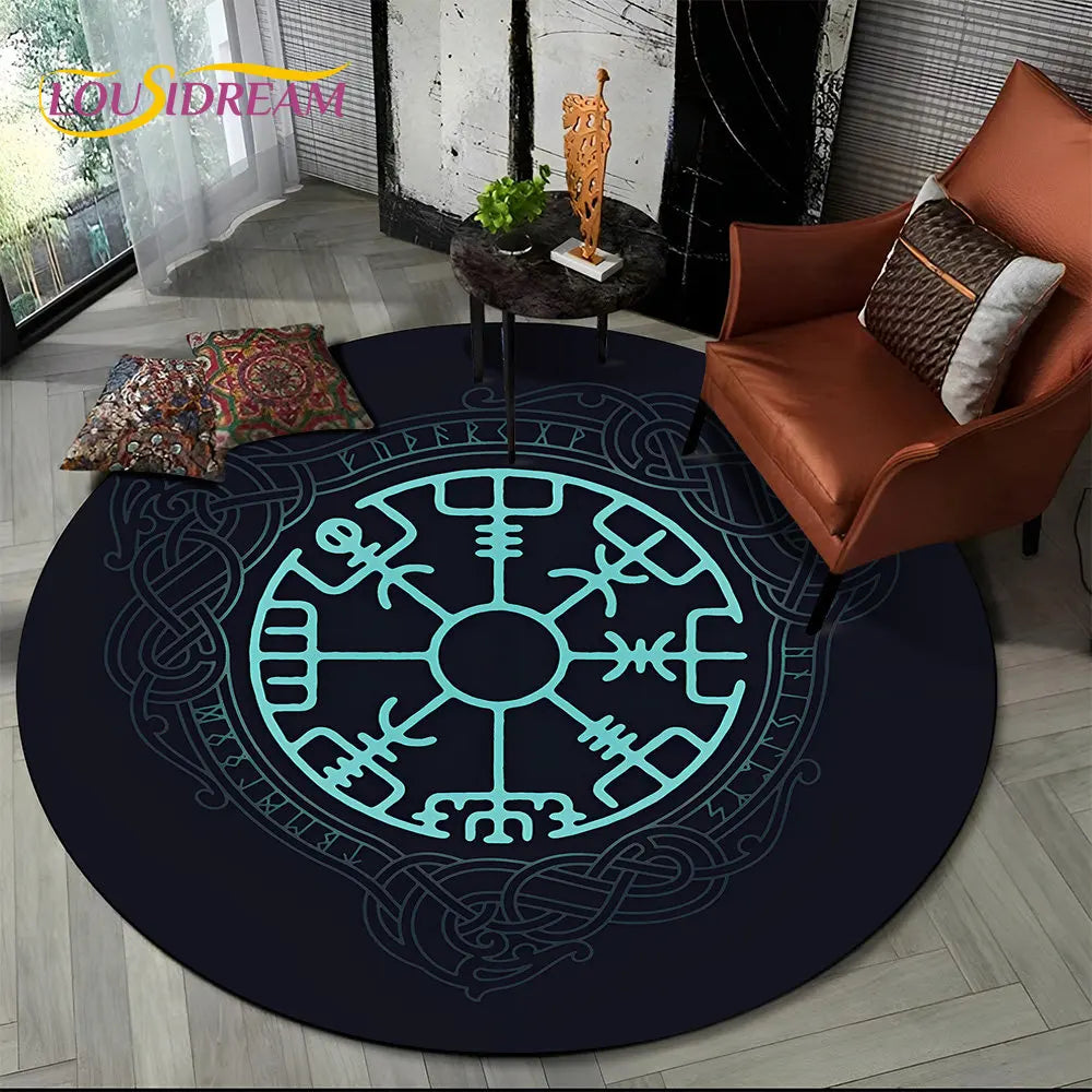 Viking Valknut Yggdrasil Tree of Life Round Area Rug,Carpet Rug for Living Room Bedroom Sofa Playroom Decor,Non-slip Floor Mat
