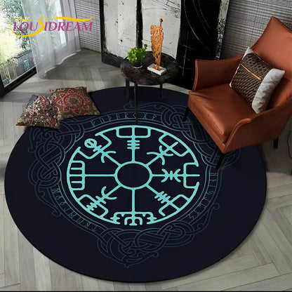 Viking Valknut Yggdrasil Tree of Life Round Area Rug,Carpet Rug for Living Room Bedroom Sofa Playroom Decor,Non-slip Floor Mat