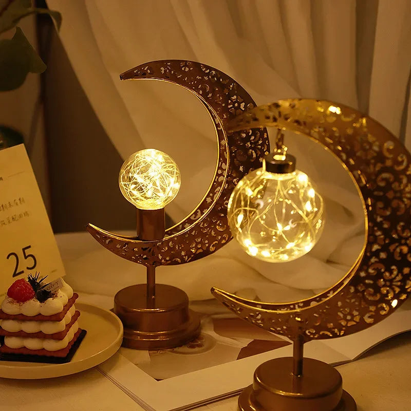 Ramadan Moon Star Light Gold EID Mubarak Ornaments Castle Table Decor 2025 Eid Celebrate Adha Gifts Muslim Desktop Home Decor