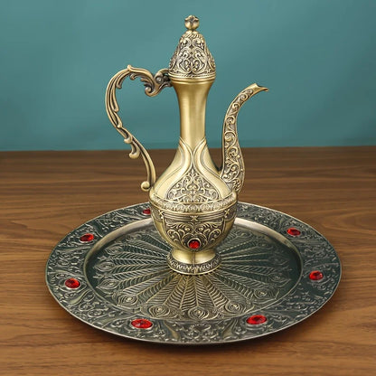 6-Piece Turkish Coffee Set – Vintage Metal Pot & Cups, Luxury Serving Collection