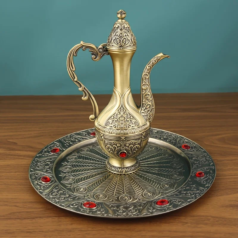 6-Piece Turkish Coffee Set – Vintage Metal Pot & Cups, Luxury Serving Collection