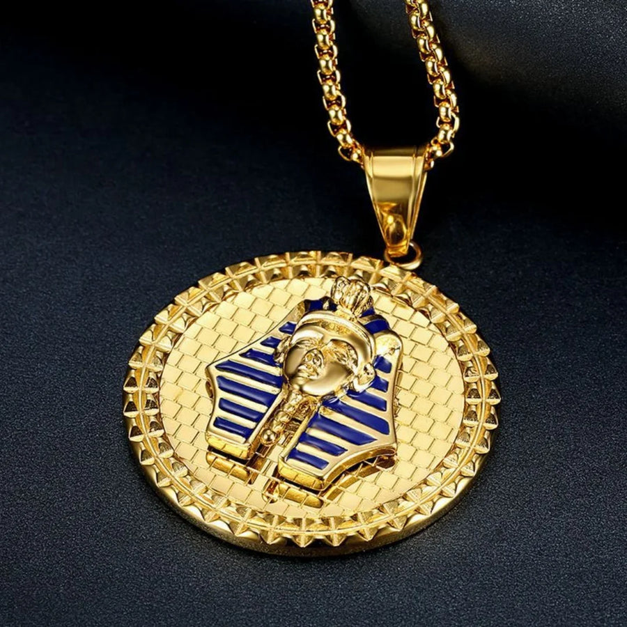 Iced Out Egyptian Ankh & Eagle Pendant – Stainless Steel Pharaoh Necklace for Men & Women