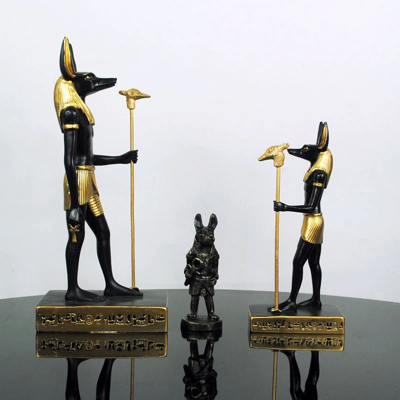 Anubis Resin Sculpture – Egyptian Jackal Guardian & Pyramid Decor