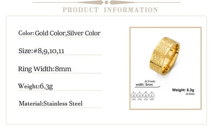 EUEAVAN Muslim Arabic Letter Ring Stainless Steel Islam Allah Prayer Engraved Rings Women Men Religious Amulet Eid Jewelry Gifts