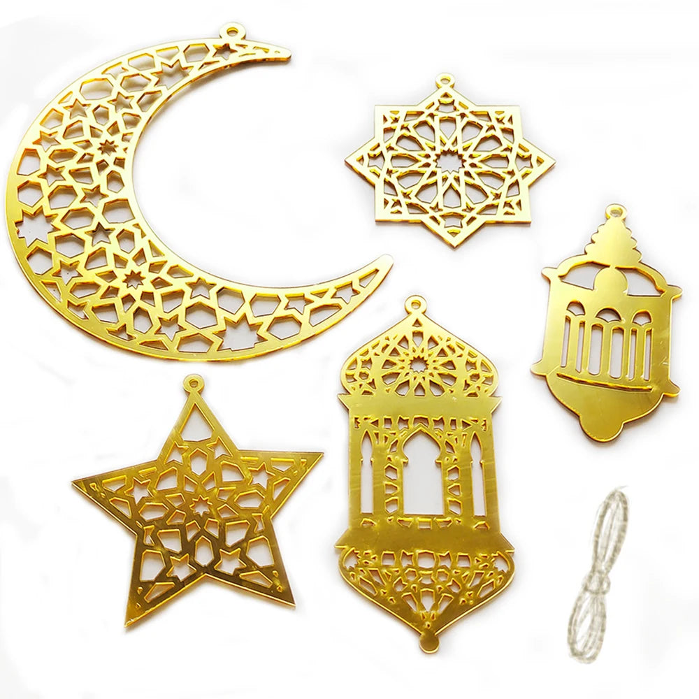 Ramadan Hanging Decoration Acrylic Eid Mubarak Moon Star Lantern Pendant Ramadan Decoration 2025 Eid Party Ornament Home