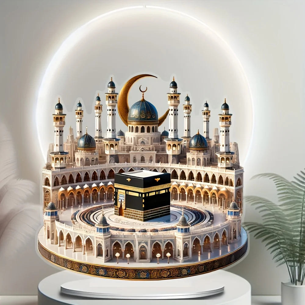 2D Flat 1pc 2D Flat Acrylic Classic Kaba Model - Bohemian Style Tabletop Decoration, Religious Theme, Multifunctional Ramadan