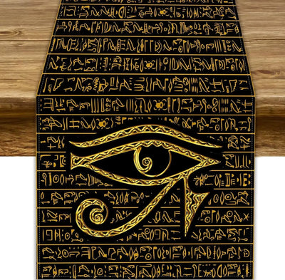 Eye of Horus Table Runner – Egyptian Linen Dining Decor for Parties & Weddings