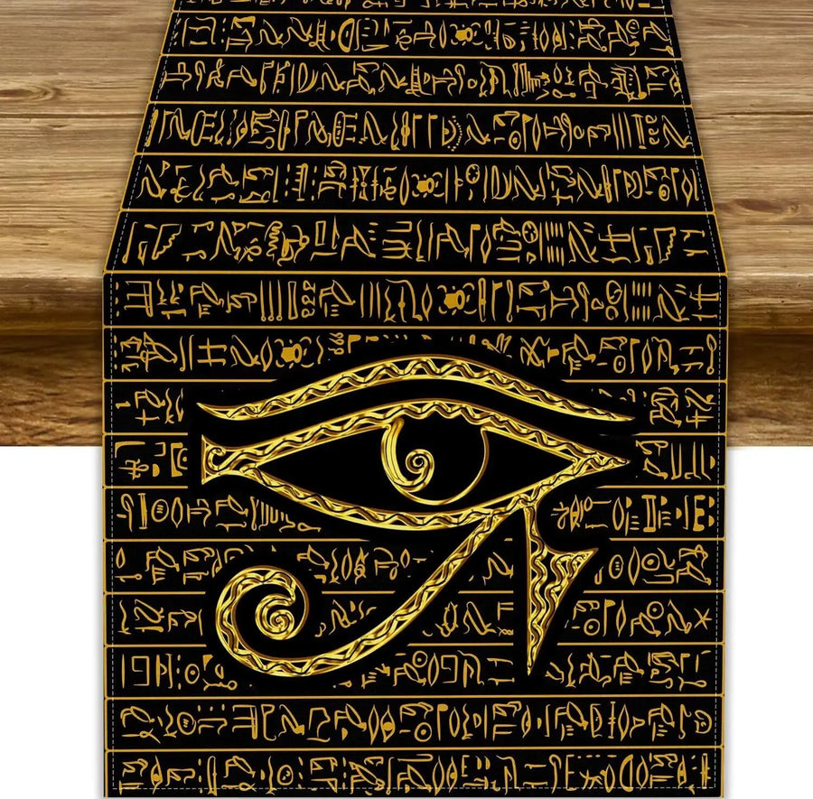 Eye of Horus Table Runner – Egyptian Linen Dining Decor for Parties & Weddings