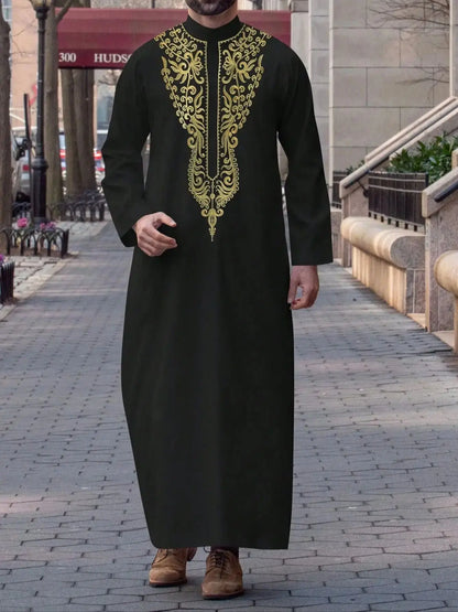 Luxury men's Muslim long sleeve Embroidered garment Embroidered new long sleeve Islamic robe for Muslims