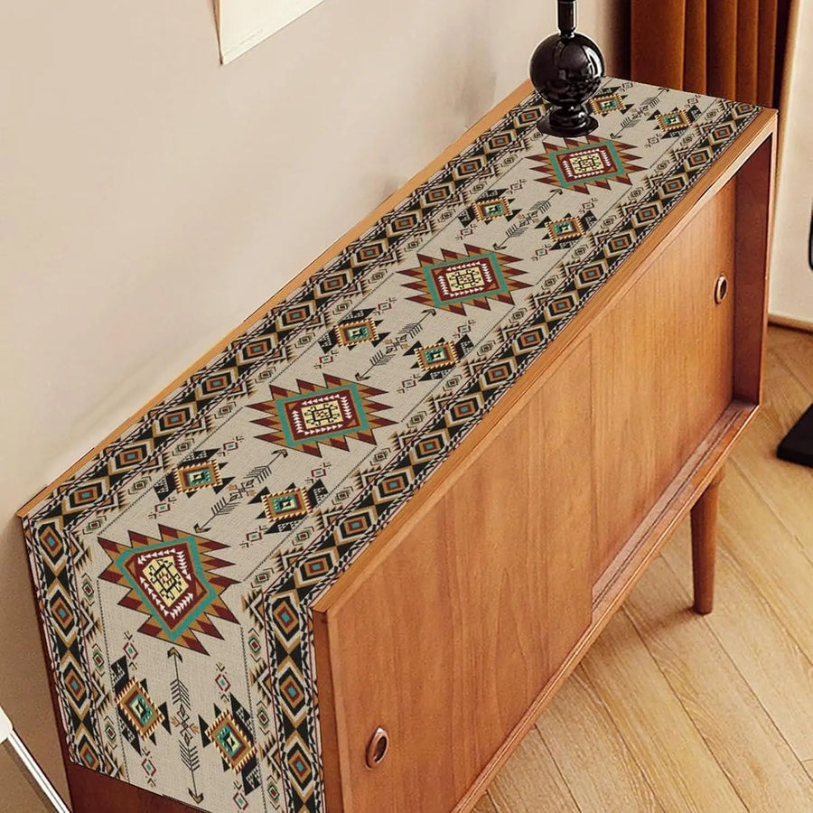 The Southwest Mesa – Native American Geometric Linen Table Runner