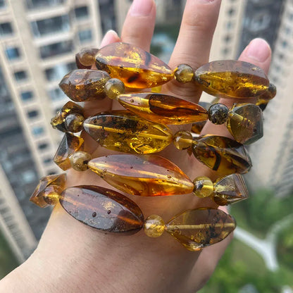 Insect Amber Bracelets Women Men Gift Unique Special Baltic Stone Natural Beads Flyings Faceted Plant Amber Jewelry Supplier
