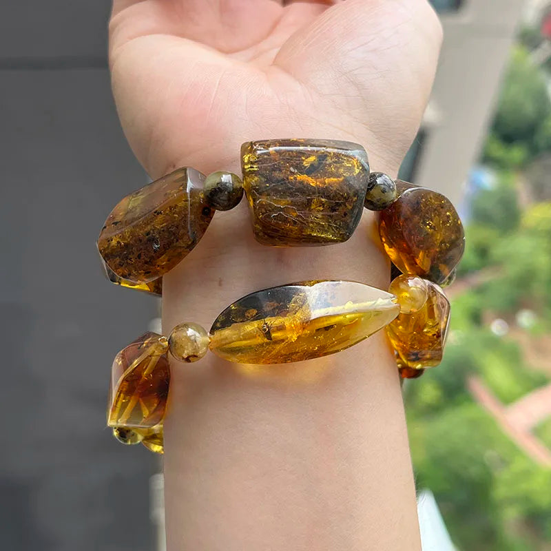 Insect Amber Bracelets Women Men Gift Unique Special Baltic Stone Natural Beads Flyings Faceted Plant Amber Jewelry Supplier