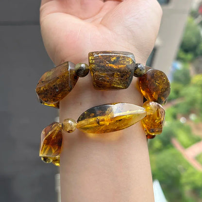 Insect Amber Bracelets Women Men Gift Unique Special Baltic Stone Natural Beads Flyings Faceted Plant Amber Jewelry Supplier