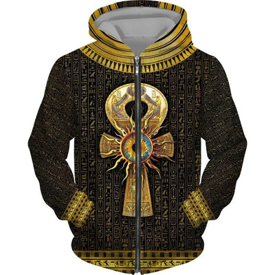 Eye of Horus 3D Zip Hoodie – Unisex Egyptian Print Oversized Sweatshirt
