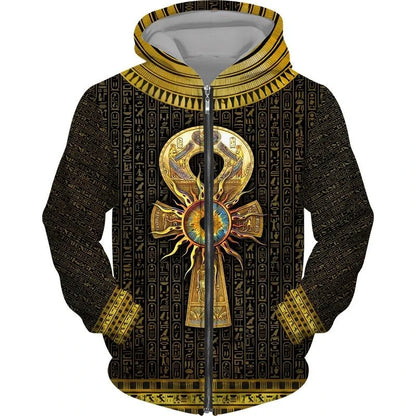 Eye of Horus 3D Zip Hoodie – Unisex Egyptian Print Oversized Sweatshirt