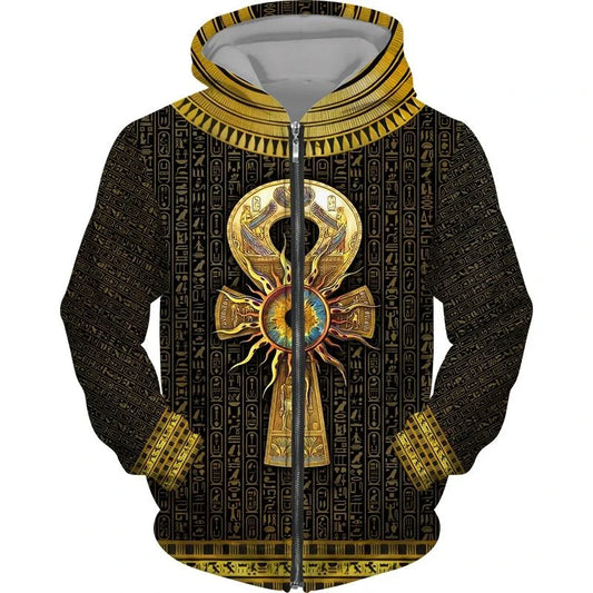 Eye of Horus 3D Zip Hoodie – Unisex Egyptian Print Oversized Sweatshirt