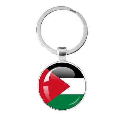 Personalized Art Patterns  Palestine Nation Flag Emblem 25mm Glass Cabohcon Keychain Key Rings for Women Men Jewelry Gift