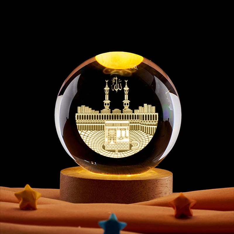 Ramadan Decoration 3D Crystall Ball Night Light Mosque Castle Moon Glowing Ornament Muslim Islam Party Decor Ramadan Kareem Gift