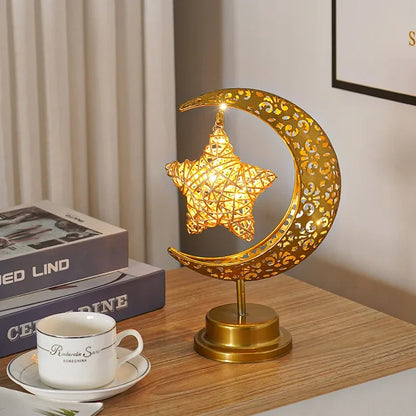 Ramadan Moon Star Light Gold EID Mubarak Ornaments Castle Table Decor 2025 Eid Celebrate Adha Gifts Muslim Desktop Home Decor