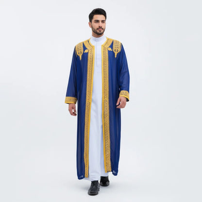 Traditional Arab Men's Robe Thobe Embroidered Dress Middle Eastern Ethnic Jubba Thobes Eid Djellaba Kimono Abaya Thoub Dishdasha