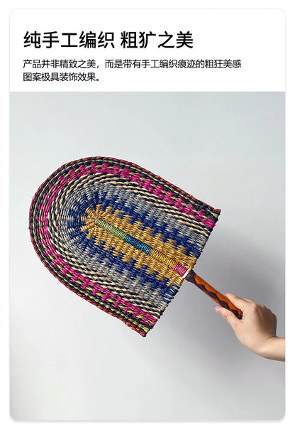Seaweed woven Nordic hand-woven decoration home wall hanging living room porch background home wall fan pendant