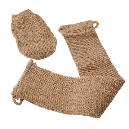Hemp Back Scrubber Bath Towel Jute Exfoliating Loofah Back Strap with Gloves for Shower Bath Body Cleaning Kit for Bath Supplies