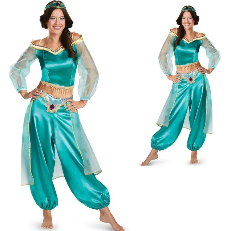 Adult Princess Jasmine Cosplay Costume, Aladdin Jasmine Dress, Women's Halloween Role Play Stage Performance Outfit