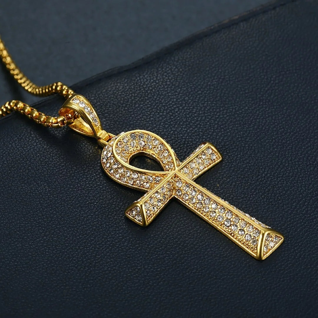 Gold Ankh Cross Pendant – Stainless Steel Key of Life Necklace for Men & Women