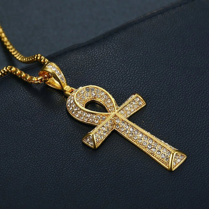 Gold Ankh Cross Pendant – Stainless Steel Key of Life Necklace for Men & Women