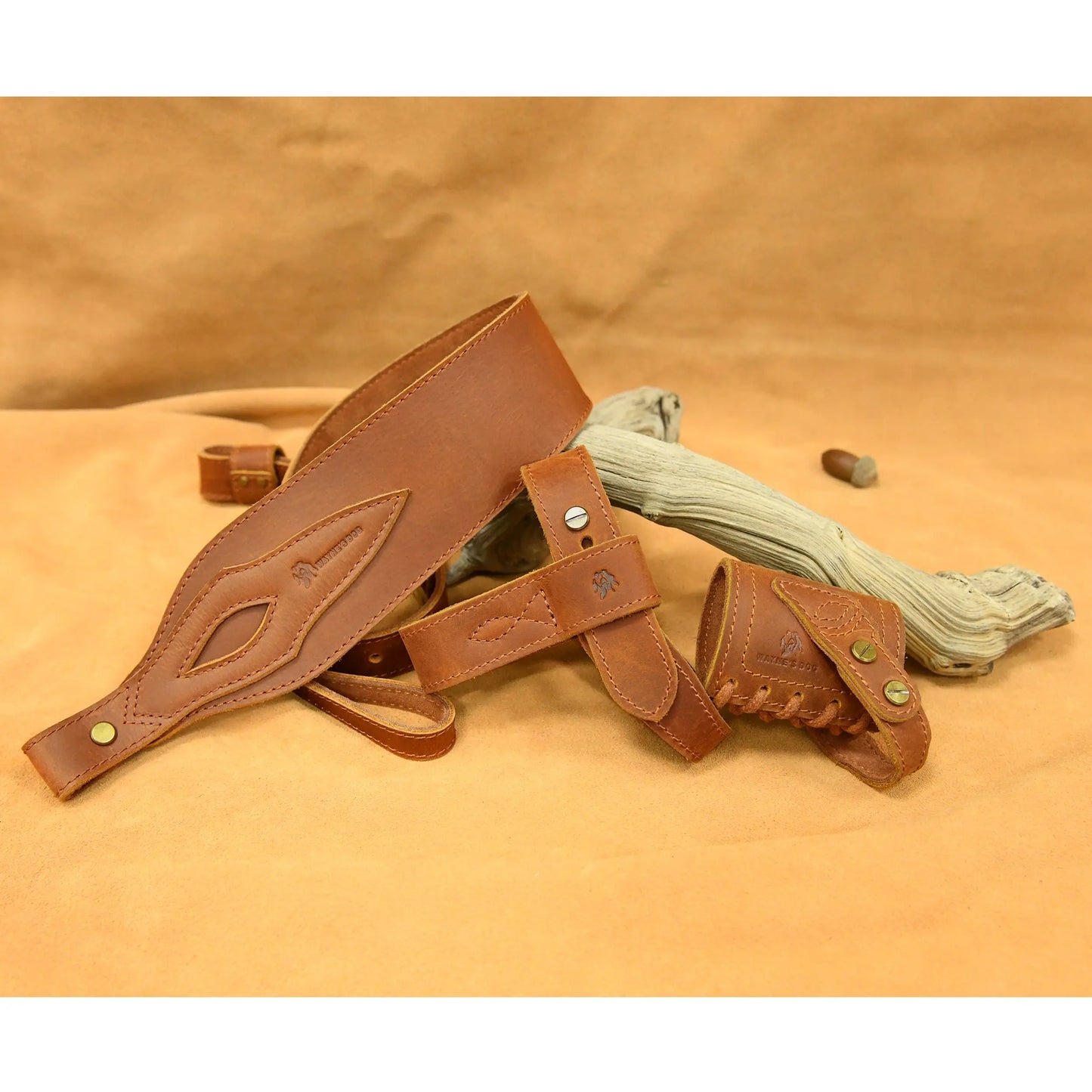 WAYNE'S DOG 1 Combo LeatherRifle Gun No Drill Harnessed Buttstock Holder with Barrel Mount with Matched Gun Sling Shoulder Strap