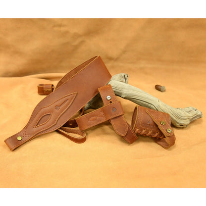 WAYNE'S DOG 1 Combo LeatherRifle Gun No Drill Harnessed Buttstock Holder with Barrel Mount with Matched Gun Sling Shoulder Strap
